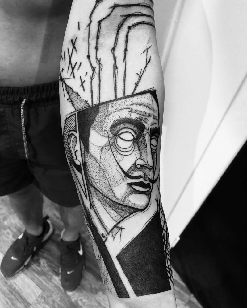 Salvador Dali Blackwork portait tattoo